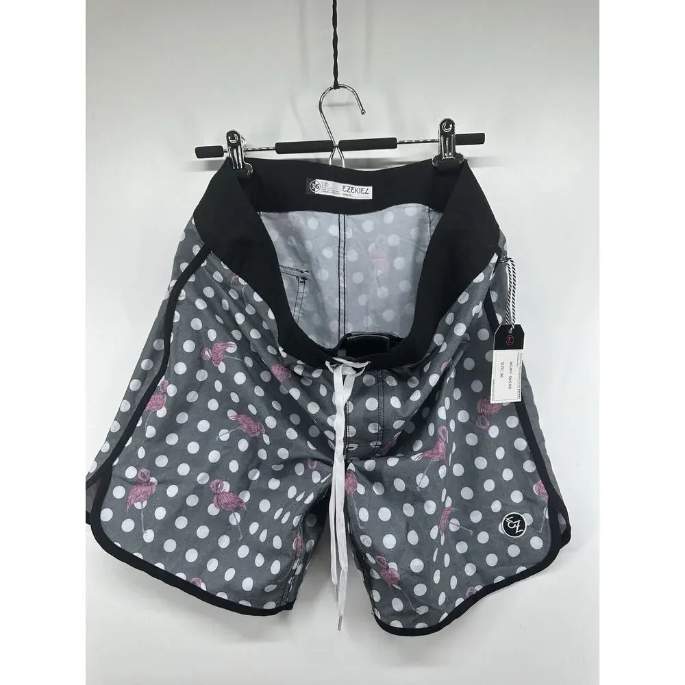 Ezekiel Mens Gray Pink Flamingo Boardshorts Surf Shorts Beach Size 36 Brand New‎